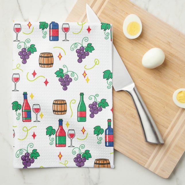 A colorful wine-themed pattern kitchen towel (Quarter Fold)