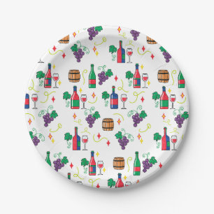 A colorful wine-themed pattern paper plates