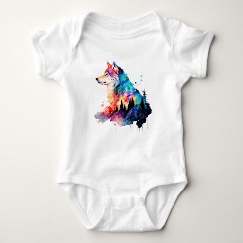 A Colorful Wolf Head Amidst the Forest Baby Bodysuit
