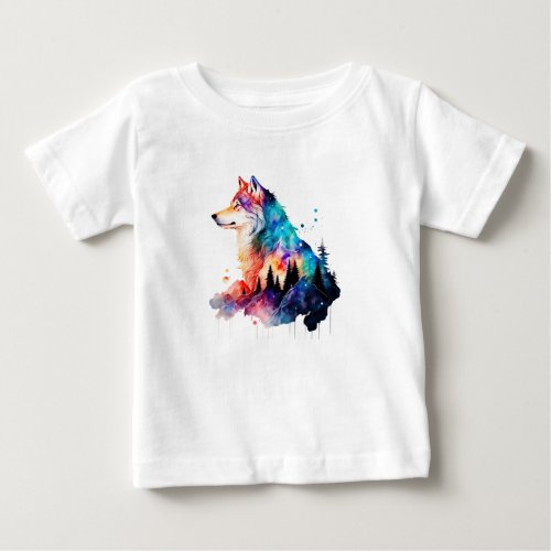 A Colorful Wolf Head Amidst the Forest Baby T_Shirt