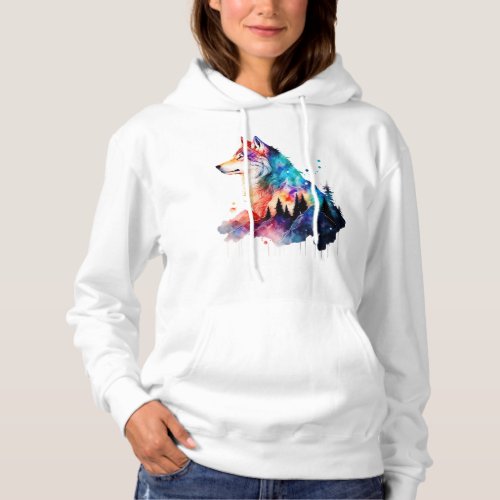 A Colorful Wolf Head Amidst the Forest Hoodie