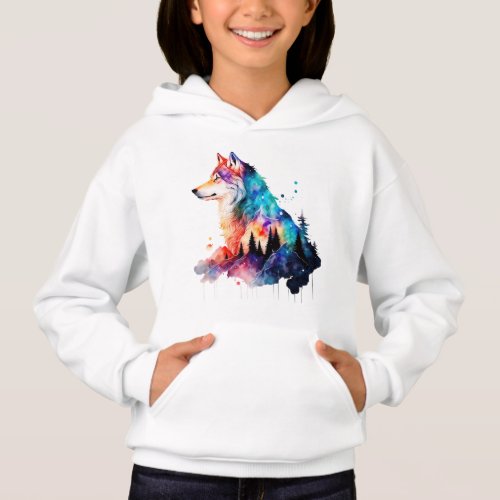 A Colorful Wolf Head Amidst the Forest Hoodie