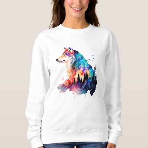 A Colorful Wolf Head Amidst the Forest Sweatshirt