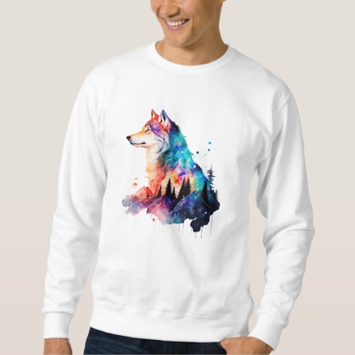 A Colorful Wolf Head Amidst the Forest Sweatshirt