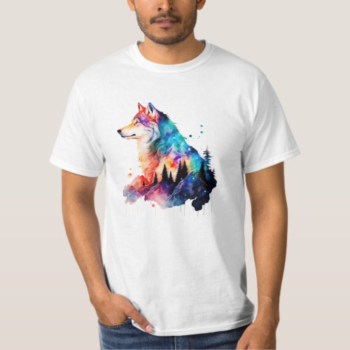 A Colorful Wolf Head Amidst the Forest T_Shirt