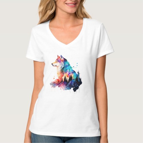 A Colorful Wolf Head Amidst the Forest T_Shirt