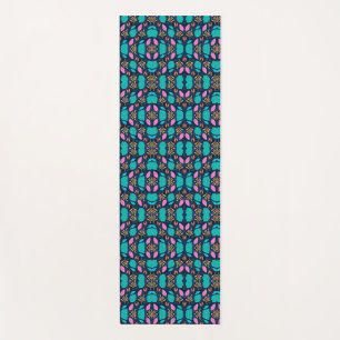 A colorful yoga mat with a repeating geometric