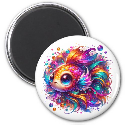 A colorfull chibi_style fish in rainbowcolors  magnet