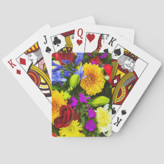 A colorfully floral designed deck of poker cards