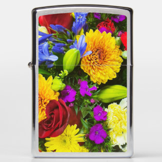 A colorfully floral designed zippo lighter
