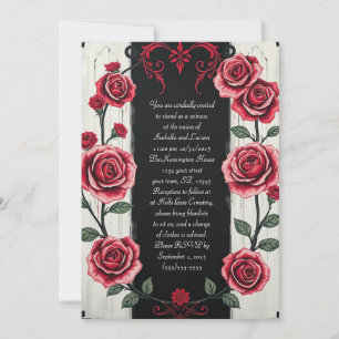 A Column of Roses Modern Goth Wedding Invitation