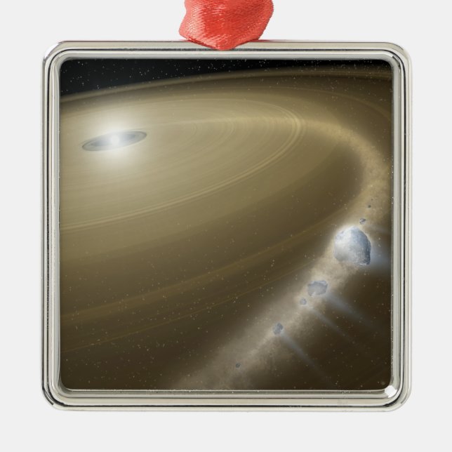 A comet being torn to shreds around a dead star metal ornament (Front)