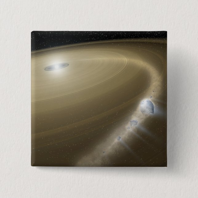 A comet being torn to shreds around a dead star pinback button (Front)