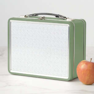 A completely white, featureless surface fills the metal lunch box