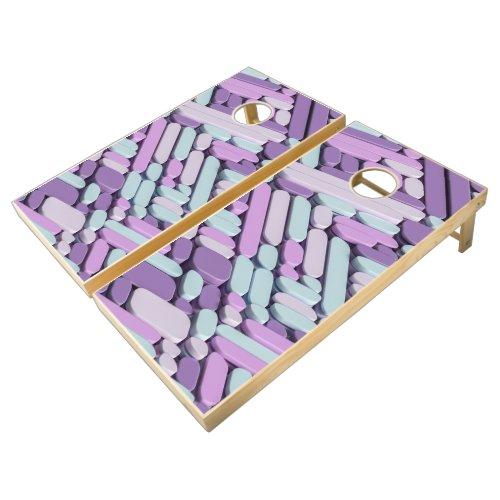 A computer generated image of a purple and blue pa cornhole set