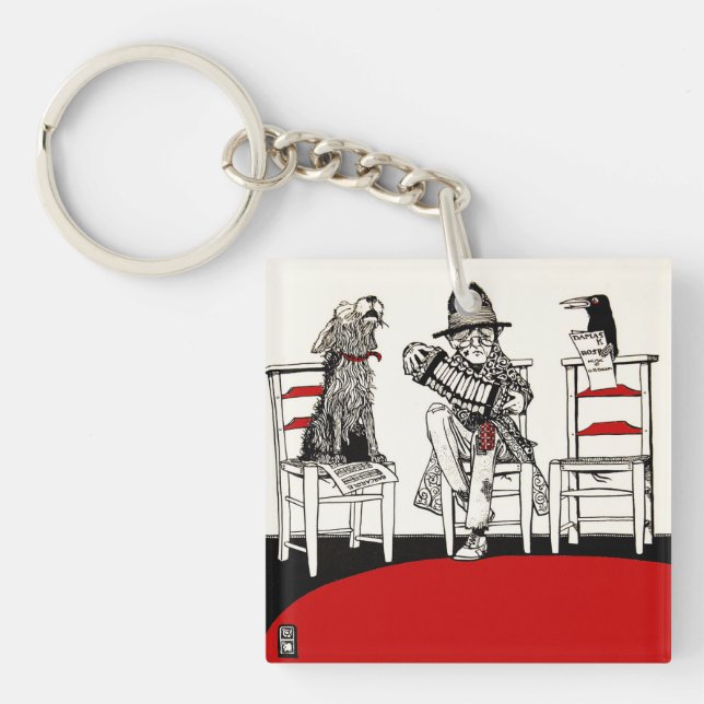A Concert Party with Dog Crow Old Man Accordion Keychain (Front)