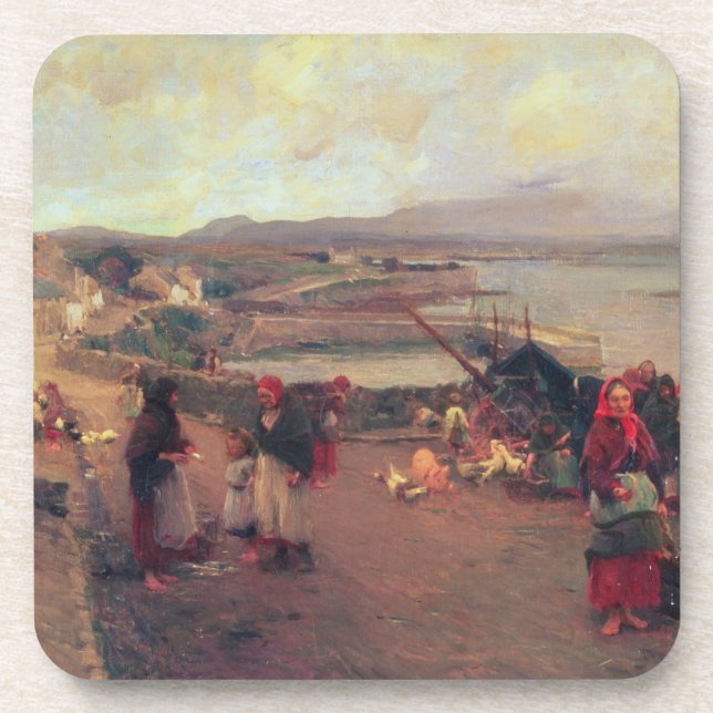 A Connemara Village - The Way To The Harbour, 1898 Drink Coaster (Front)