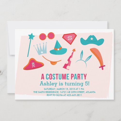 A Constume Party Girls Birthday party invitation