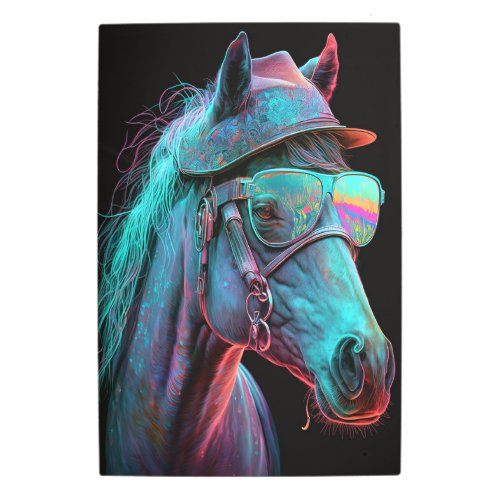 A Cool Blue Horse in Sunglasses Metal Print
