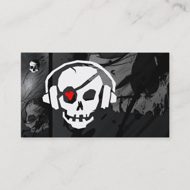 A cool cardboard DJ skulls icon business card (Front)