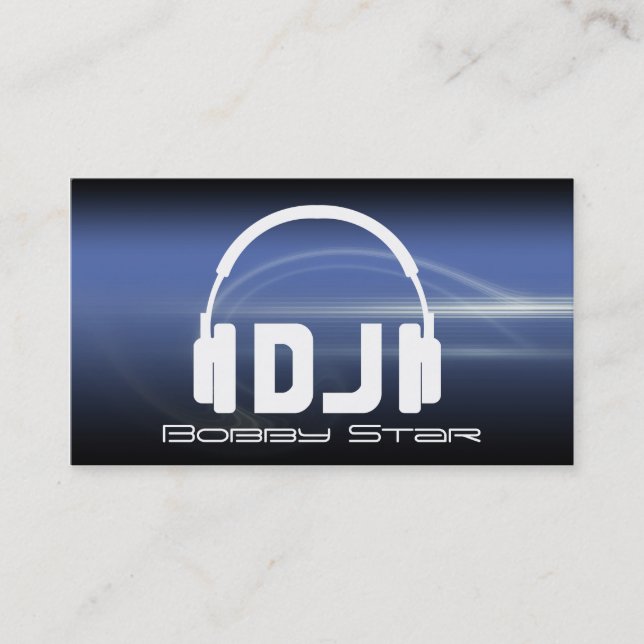 A cool DJ headphon modern blue laser business card (Front)