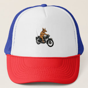 A Cool Dog Riding a Motorcycle Trucker Hat