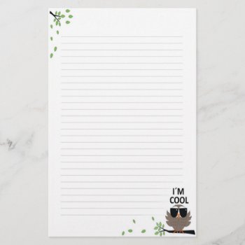 A Cool Dude's Wise Owl Lined Stationery by SmallTownGirll at Zazzle