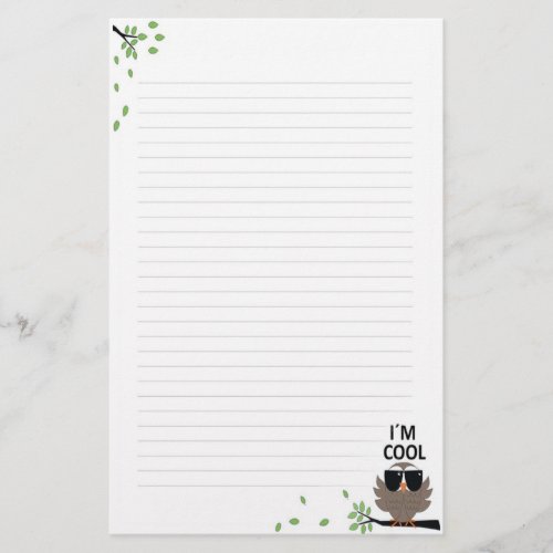 A Cool Dudes Wise Owl Lined Stationery