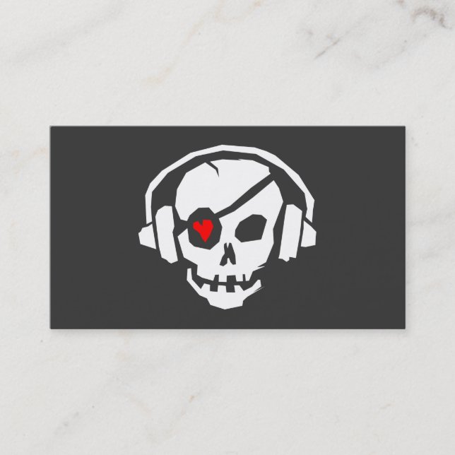 A cool grey DJ Skull love Icon business card (Front)