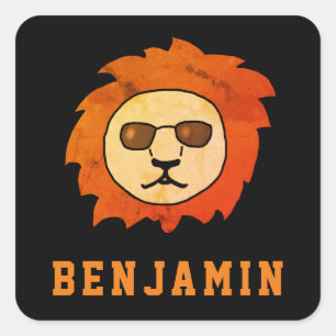 A Cool Lion with Name Black Square Sticker