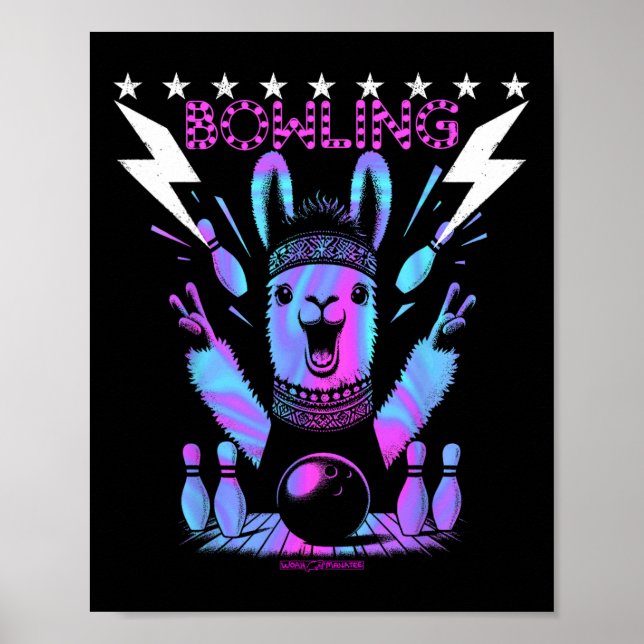 A Cool Llama Bowling With Lightning Strike  Poster (Front)