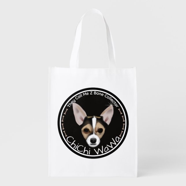 A Cool Original Chihuahua Black & Brown Graphic Grocery Bag (Front)