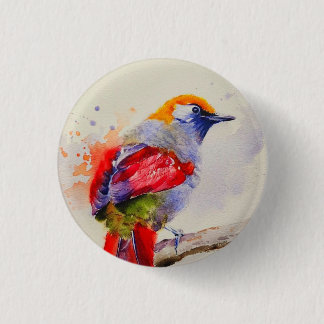A cool red bird watercolor button