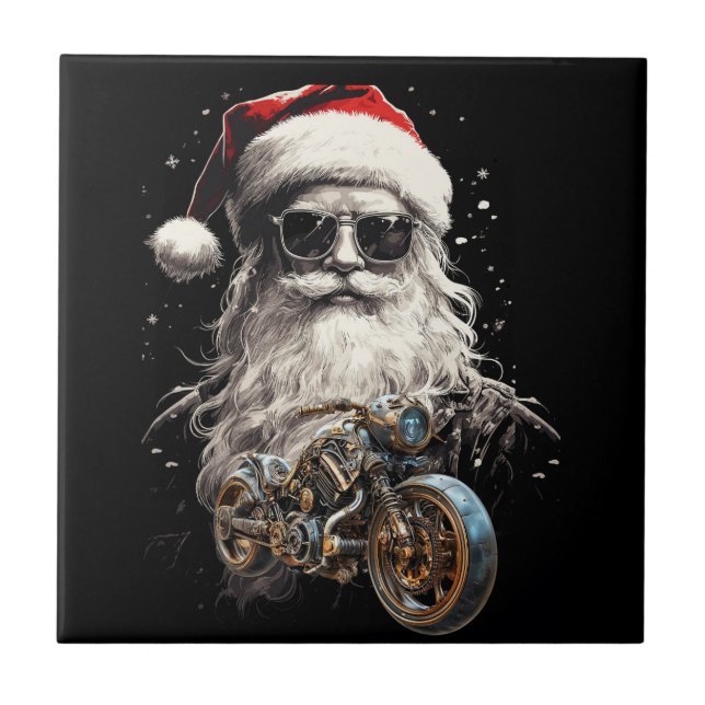 A COOL RIDE FOR SANTA CERAMIC TILE (Front)