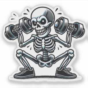 A cool skeleton working out sticker