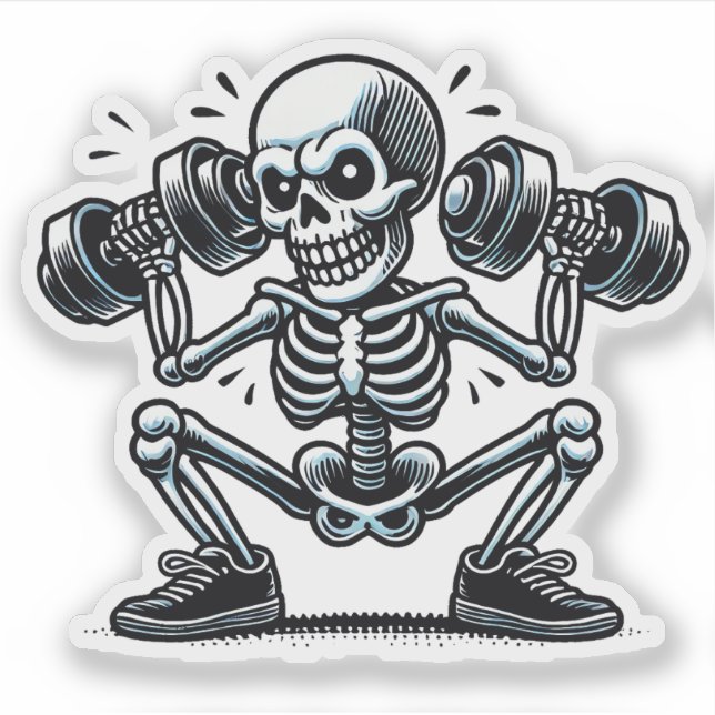 A cool skeleton working out  sticker (Front)