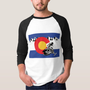 A cool Snowmobile in a Colorado Flag T-Shirt