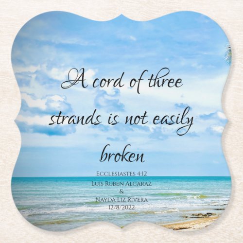 A Cord of Three Strands Beach Ocean Blue Paper Coaster