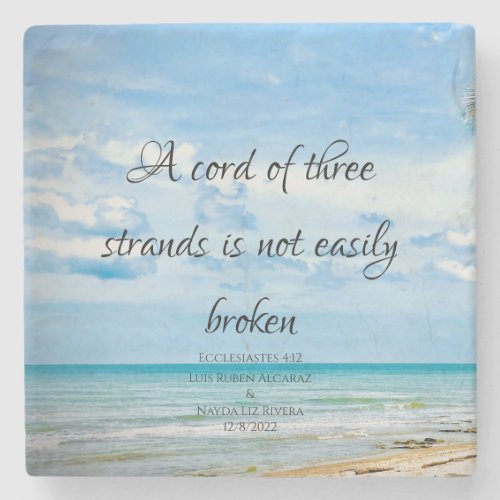 A Cord of Three Strands Beach Ocean Blue Stone Coaster