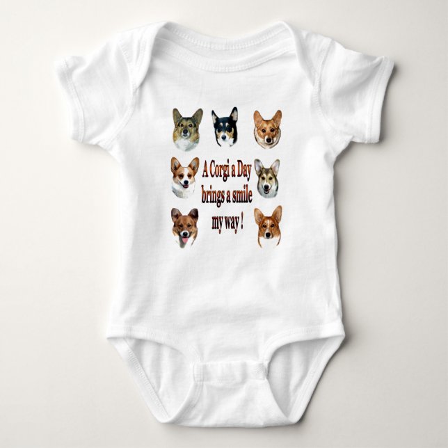 A Corgi a Day Brings a Smile my way! Baby Bodysuit (Front)