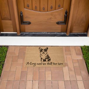 'A Corgi And His Staff Live Here' Humor Pet Parent Fiber Doormat
