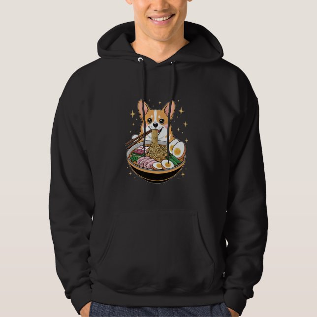 A Corgi Eating Ramen Noodles Soup Bowl Hoodie (Front)