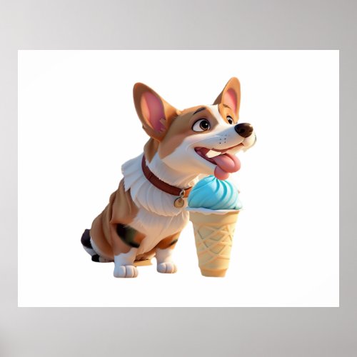 A Corgi Enjoying An Ice Cream Cone Poster