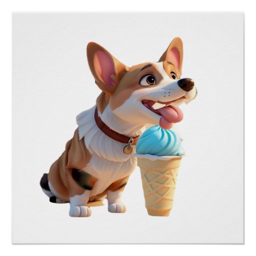 A Corgi Enjoying An Ice Cream Cone Poster