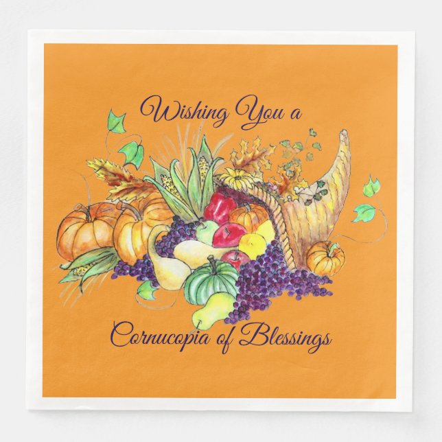 A Cornucopia of Blessings Paper Dinner Napkins (Front)