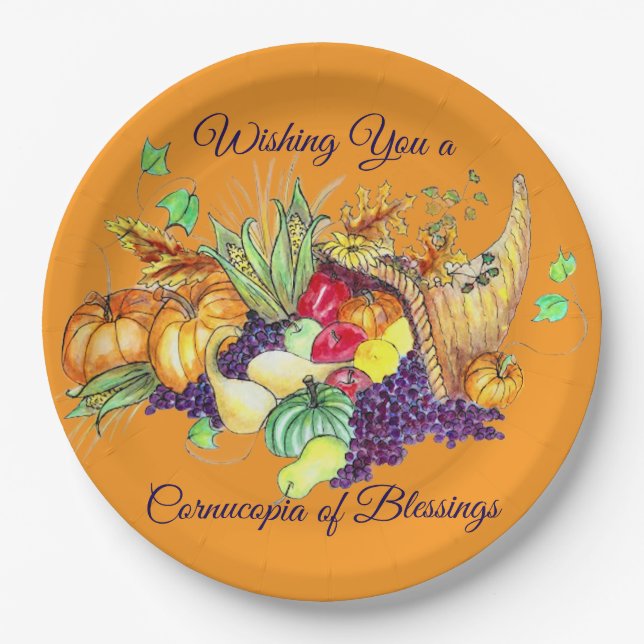 A Cornucopia of Blessings Paper Plates (Front)