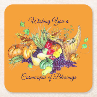 A Cornucopia of Blessings Square Paper Coaster