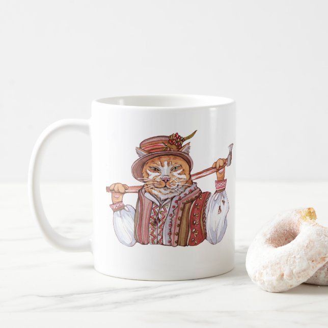 A Cossack cat in traditional costume Coffee Mug (With Donut)