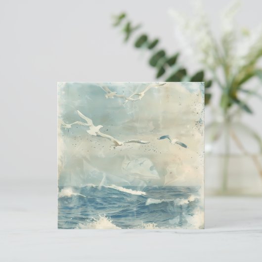 A Costal Birds Ocean Sea Sky Collage Background (Standing Front)