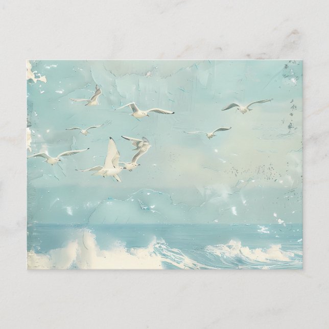 A Costal Birds Ocean Sea Sky Collage Background Postcard (Front)